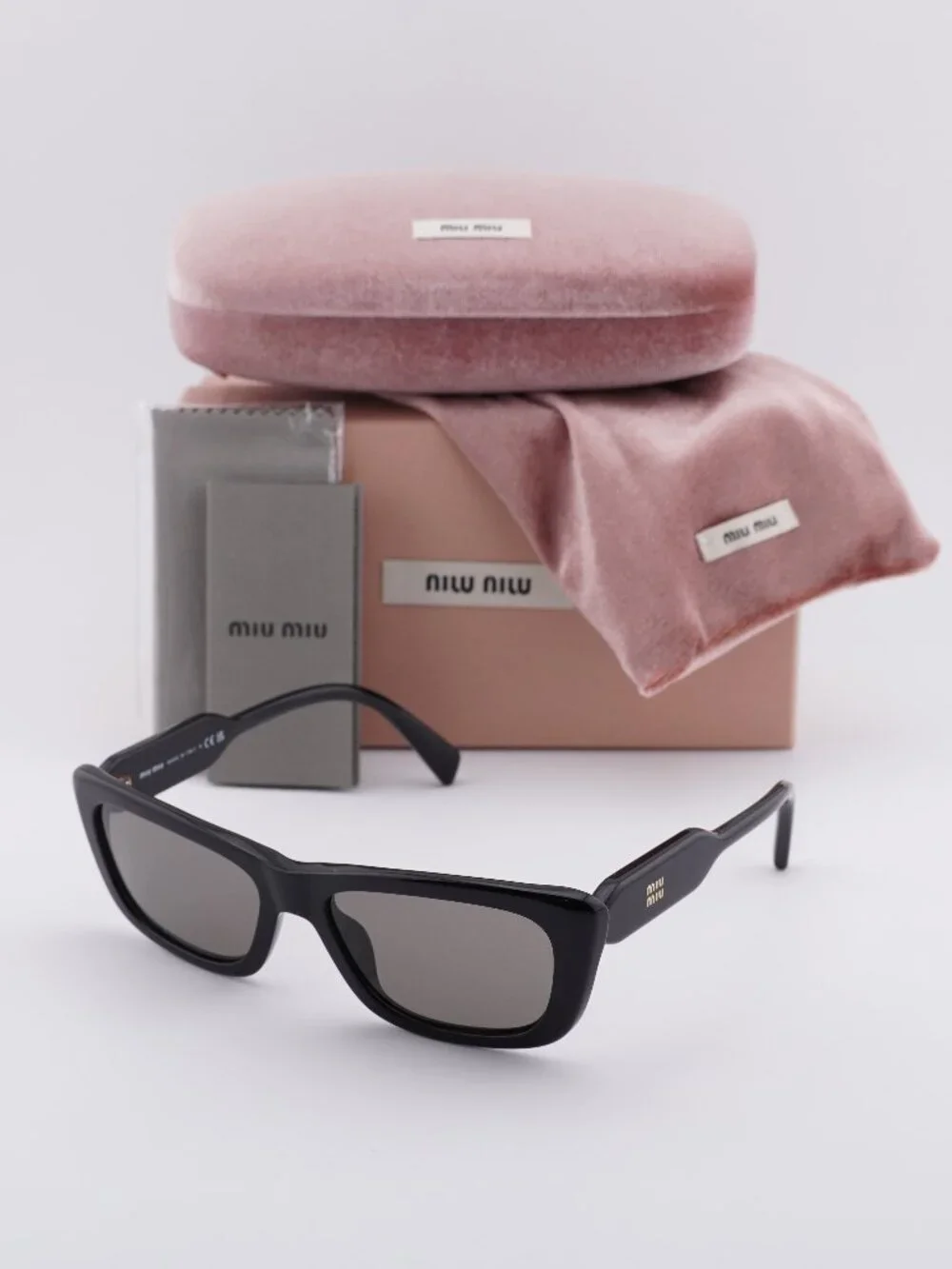 Miu Miu MU B12S 16K80Q Rectangle Sunglasses – Glossy Black\Dark Grey